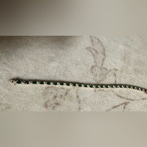 Vintage 14 Gold Tennis Bracelet w/ Emerald Green & Clear Stones